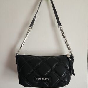 Steve Madden Black Quilted Crossbody with Chain Detail